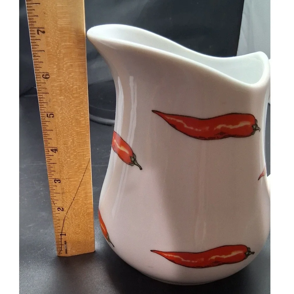 BIA Cordon Bleu Red Chili Pepper Ceramic Pitcher White Farmhouse Creamer 6.5in